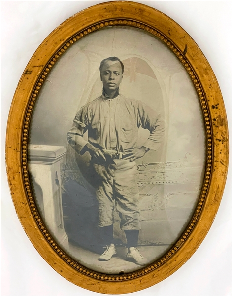 Late 19th Century Imperial Photograph of African American Baseball Player in Ornate Oval Frame