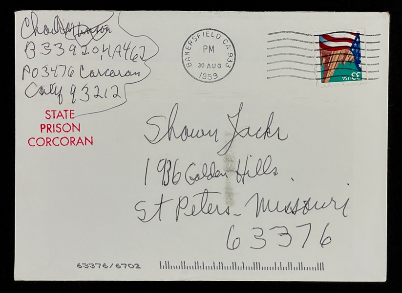 Charles Manson Signed and Handwritten Mailed Envelope (JSA)