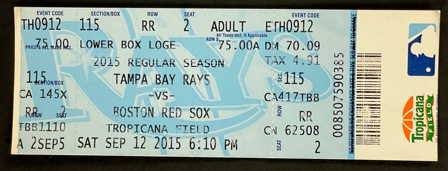 David Ortiz 500th Home Run FULL Ticket - September 12, 2015 at Tropicana Field