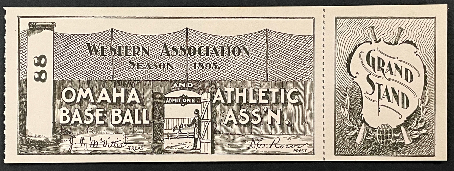 1895 Western Association Season Ticket for "Omaha Base Ball"