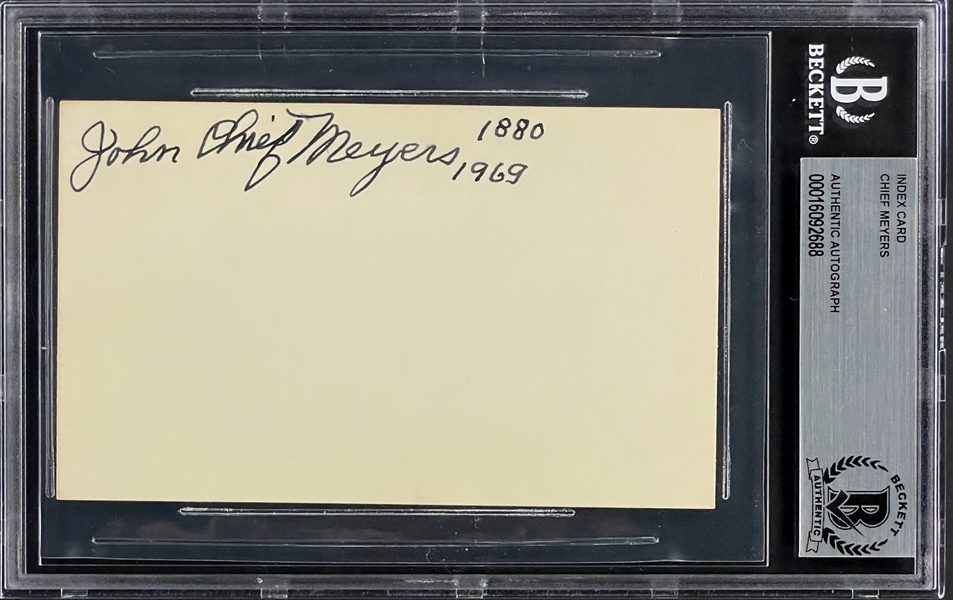 John "Chief" Meyers Signed Index Card (BAS)