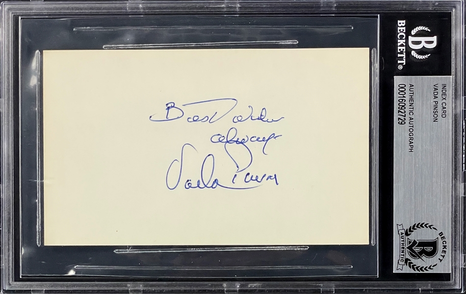 Vada Pinson Signed Index Card (BAS)