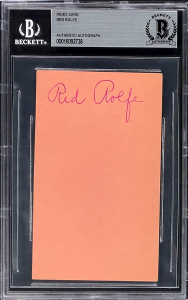 Red Rolfe Signed Index Card (BAS)