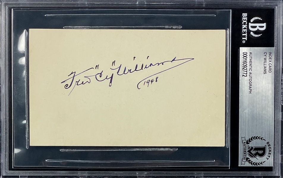 Fred "Cy" Williams Signed Index Card (BAS)