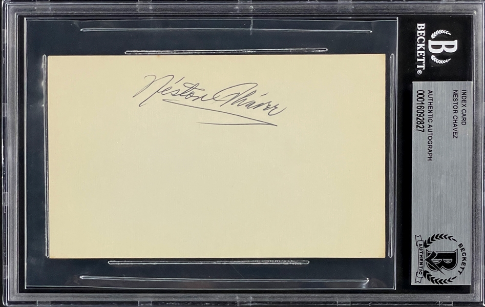 Nestor Chavez Signed Index Card (BAS)