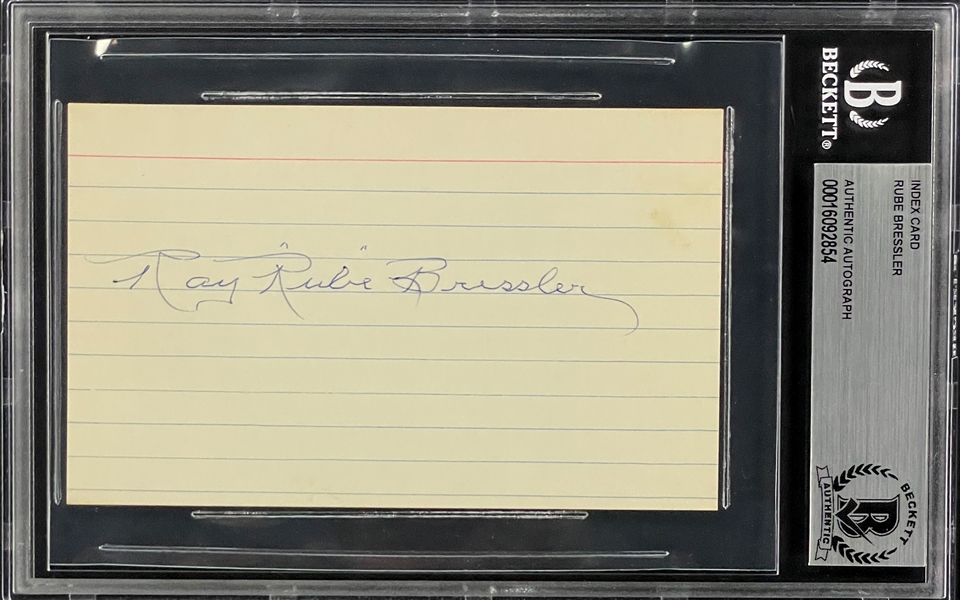 Ray "Rube" Bressler Signed Index Card (BAS)