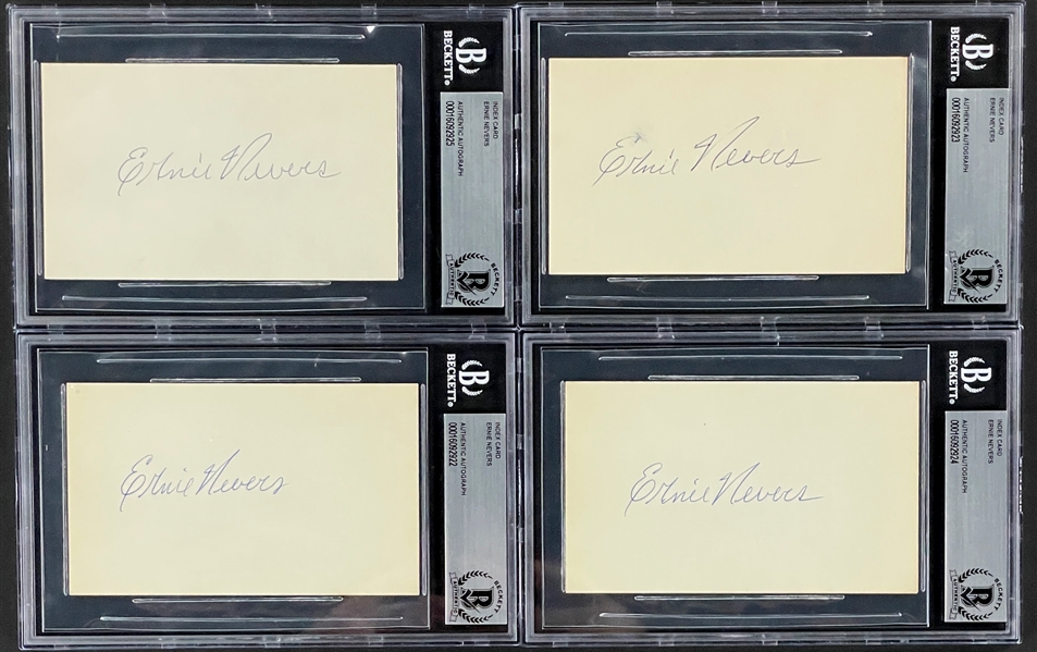 Group of Four Ernie Nevers Signed Index Cards (BAS)