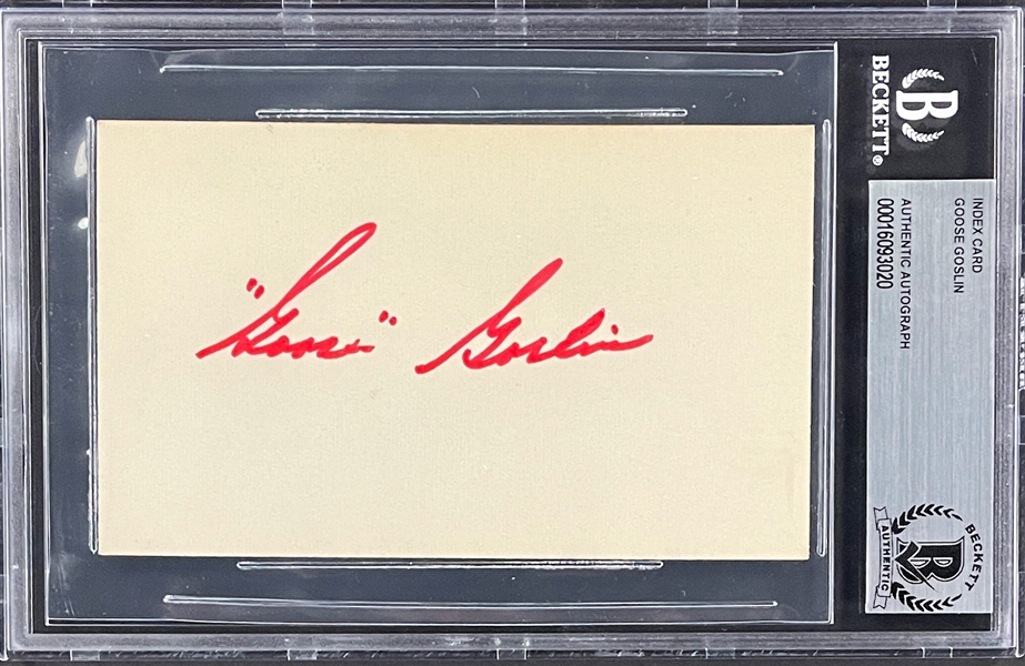 Goose Goslin Signed Index Card (BAS)