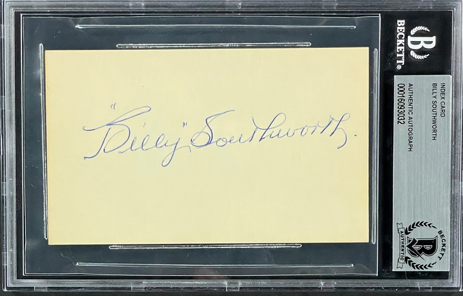 Billy Southworth Signed Index Card (BAS)