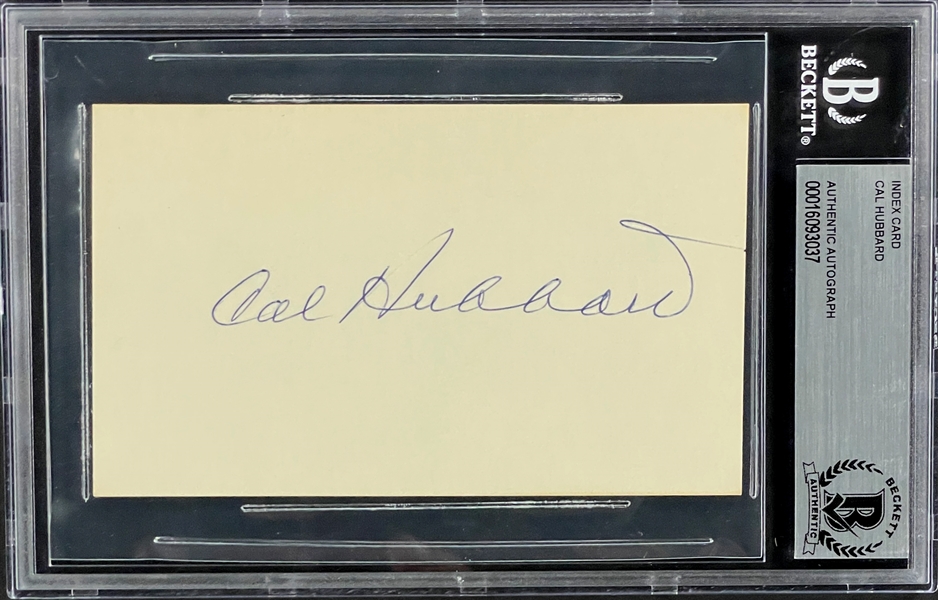 Cal Hubbard Signed Index Card (BAS)