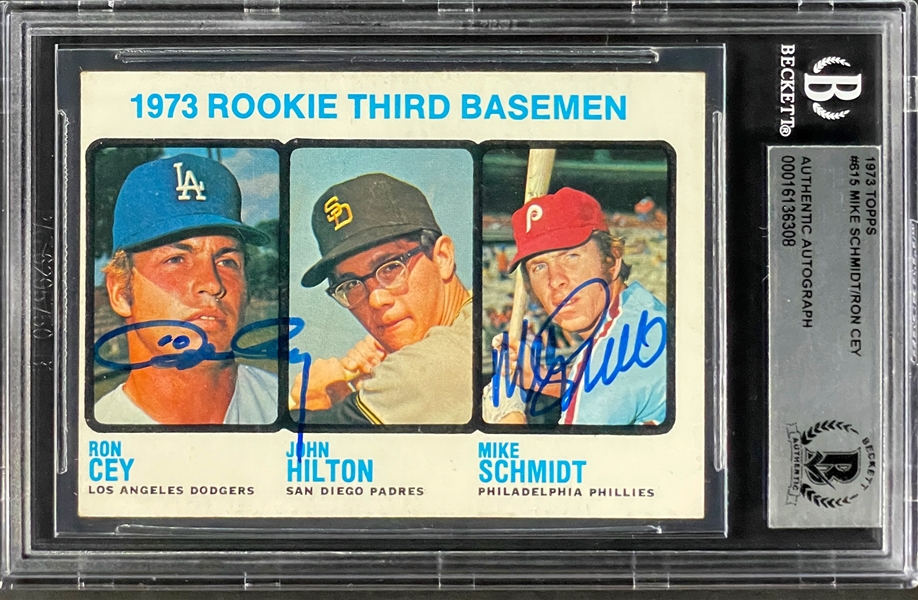 Mike Schmidt Signed 1973 Topps #615 Rookie Card - Also Signed by Ron Cey (BAS)