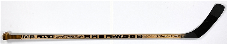 1990-91 Chicago Blackhawks Team Signed Greg Gilbert Game Used Sher-Wood 5030 Hockey Stick (BAS)