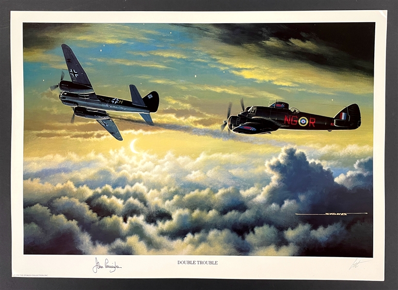 John Cunningham Signed "Double Trouble" Stan Stokes Aviation Artwork (AI Verified)