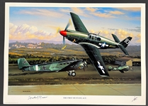 Michael T. Russo Signed "The First Mustang Ace" Stan Stokes Aviation Artwork (AI Verified)