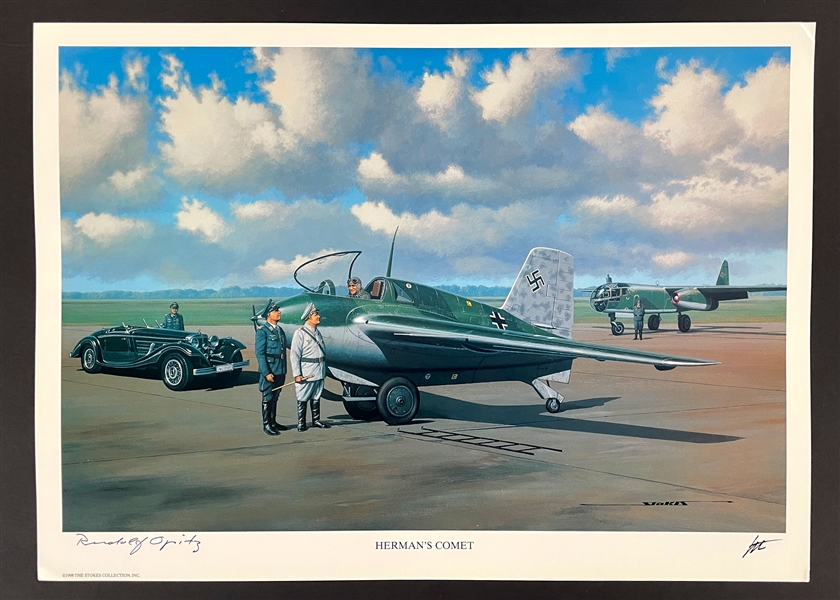 Rudolf Opitz Signed "Hermans Comet" Stan Stokes Aviation Artwork (AI Verified)