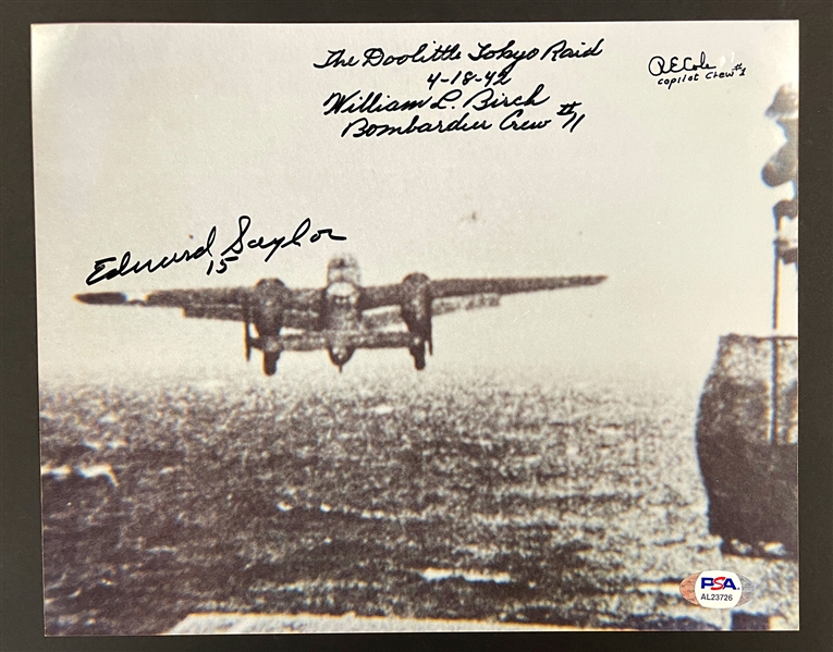 1942 Doolittles Raiders Signed 8x10 Photo of Bomber Taking off During Mission (PSA/DNA)