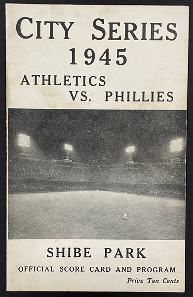 1945 "City Series" Philadelphia Athletics and Phillies Shibe Park Program - Rarely Seen One Game Series Program