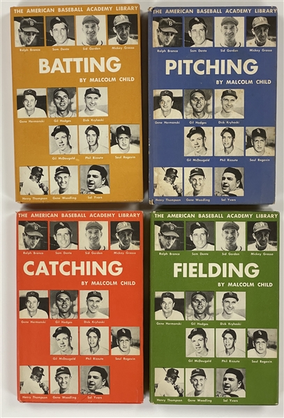 1953 "American Baseball Academy Library" Complete Set of 4 Books - <em>Pitching</em>, <em>Batting</em>, <em>Fielding</em>, <em>Catching</em>, 