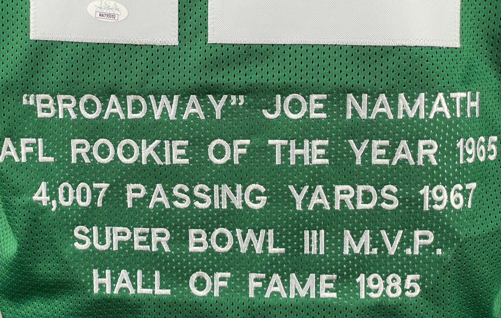 Lot Detail - Joe Namath Signed New York Jets #12 NAMATH Lifetime Stats  Jersey (JSA)