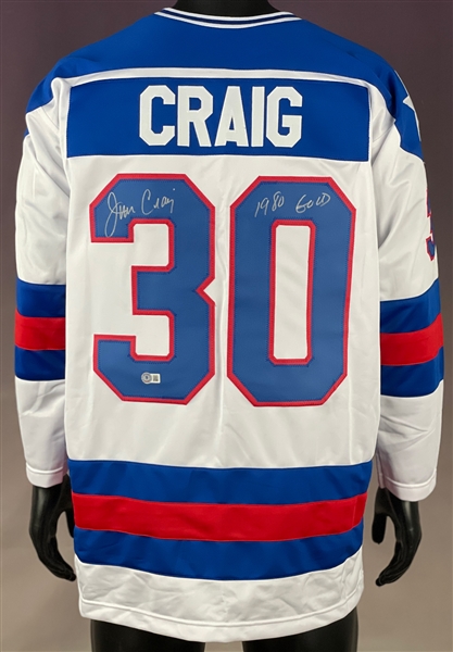 Jim Craig (Signed and Inscribed Team USA ("Miracle on Ice") #30 "CRAIG" Jersey -  Inscribed "1980 GOLD" (BAS)