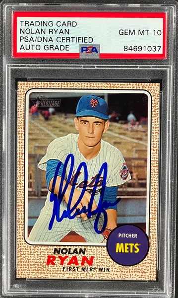 Nolan Ryan Signed 1968 Topps Reprint Card - Encapsulated PSA/DNA GEM MINT 10