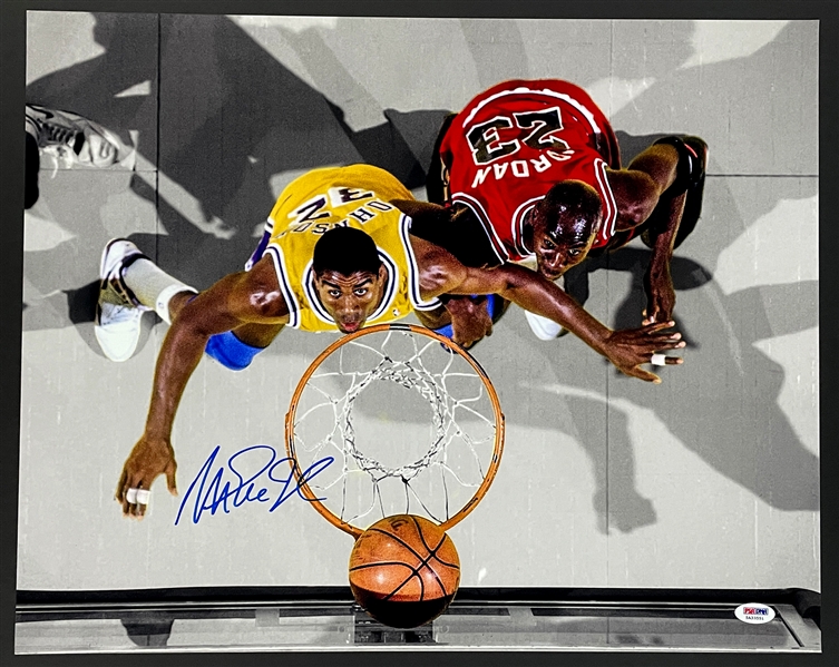 Magic Johnson Signed 16x20 Photo - Defending Michael Jordan (PSA/DNA)