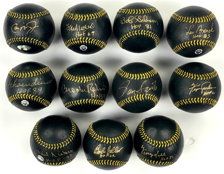 N2 Sports Limited Black Leather Signed Baseball Collection of 11 Hall of Famers Incl. Stan Musial, Lou Brock, Cal Ripken and Others (Beckett)