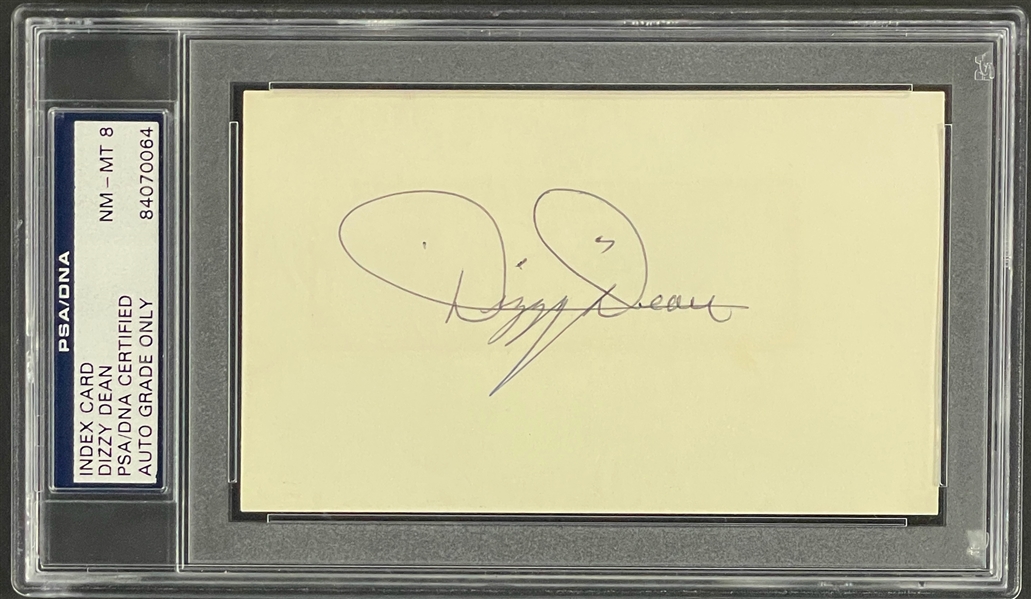 Dizzy Dean Signed Index Card - Encapsulated PSA/DNA 8