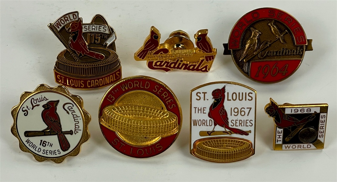 St. Louis Cardinals World Series Press PIn Collection of Seven - 1964, 1967, 1968, 1984, 1985, 1987 and 2004