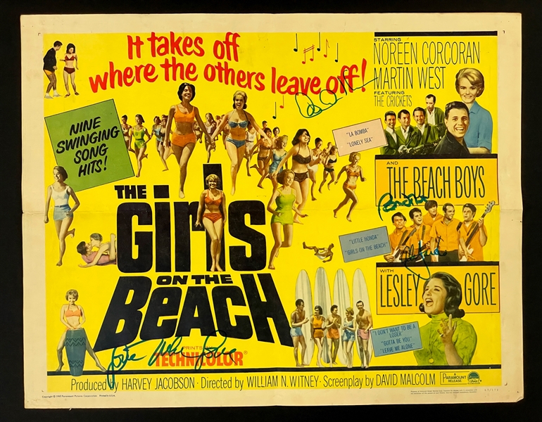 1965 Beach Boys Signed <em>The Girls on the Beach</em> Half Sheet Movie Poster - Mike Love, Al Jardin, Carl Wilson and Bruce Johnston (Beckett)