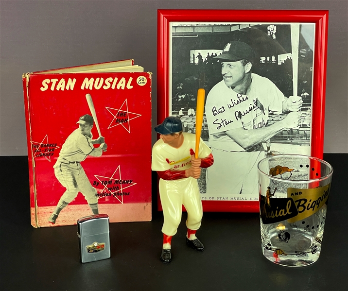 Stan Musial St. Louis Cardinals Memorabilia Collection of 5 Incl. Tougher Items ("Stan & Biggies" Restaurant)