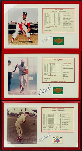 St. Louis Cardinals Signed "Dream Team" Career Stats Framed Displays - Stan Musial, Bob Gibson and Lou Brock (Beckett) 