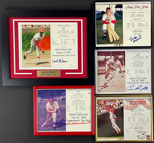 St. Louis Cardinals Signed Hall of Fame Induction Day Displays Collection of 5 Incl. Stan Musial, Bob Gibson, Red Schoendienst, Ozzie Smith and Enos Slaughter (Beckett)