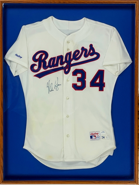 Nolan Ryan Signed Texas Rangers Rawlings "Game Issued Specs" Jersey in Framed Display (Beckett)