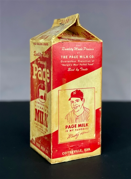 1955 "Page Milk" Mickey Mantle Carton - Possibly Only Example in Existence!