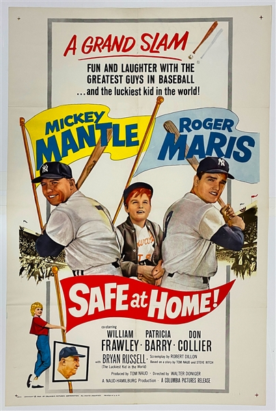 1962<em> Safe at Home</em> One Sheet Movie Poster - Mickey Mantle and Roger Maris