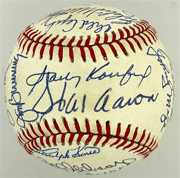 Baseball Hall of Famer Signed baseball (23 Signatures) With Koufax and Aaron on the Sweet Spot (Beckett)