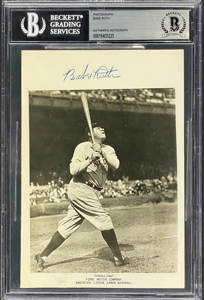 Babe Ruth Signed 1947 Ford Motor Company Photo (Encapsulated by Beckett Authentic)