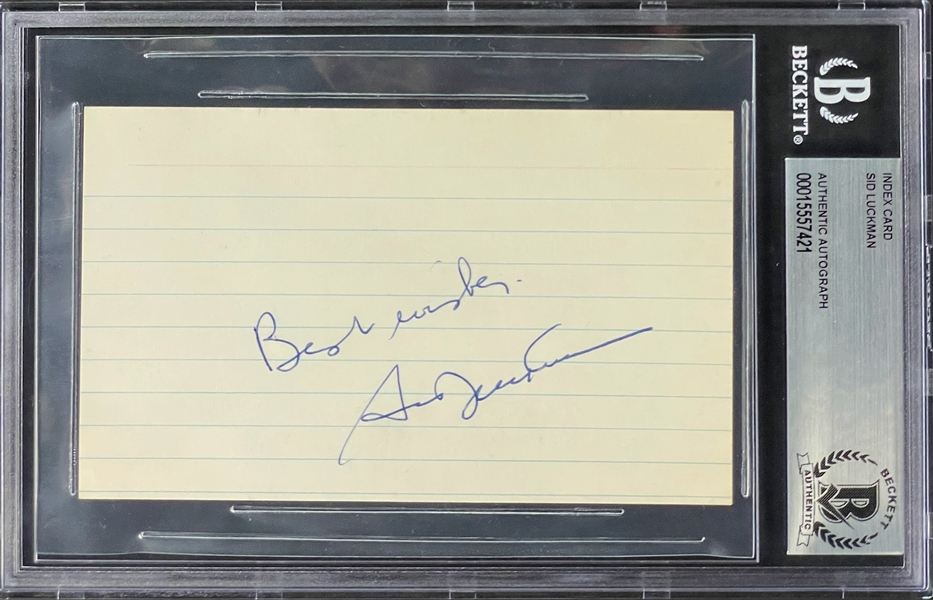Sid Luckman Signed Index Card (Encapsulated Beckett Authentic)