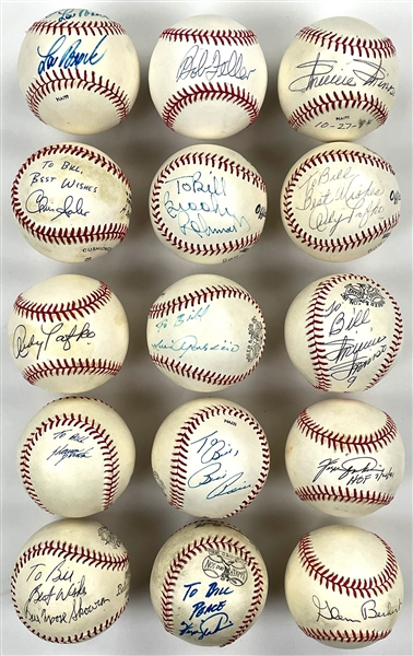 Hall of Famers and Superstars Single Signed "To Bill" Baseball Collection of 23 Incl. Brooks Robinson, Luis Aparicio and Others (BAS)