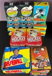 1970s - 1980s Topps, Fleer and Donruss Baseball, Baskeball and Hockey Display Box Collection of 27