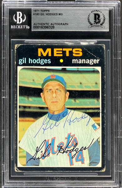 1971 Topps #183 Gil Hodges Signed - Beckett Encapsulated