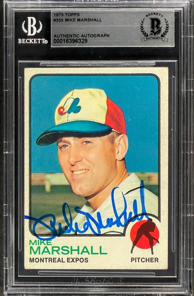 1973 Topps #355 Mike Marshall Signed - Beckett Encapsulated