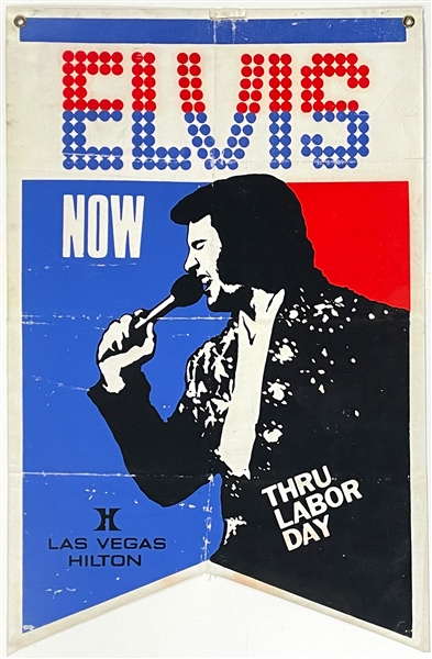 Early 1970s “ELVIS NOW THRU LABOR DAY” Las Vegas Hilton Canvas Concert Banner