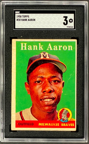 1958 Topps #30 Hank Aaron, White Letters - SGC VG 3