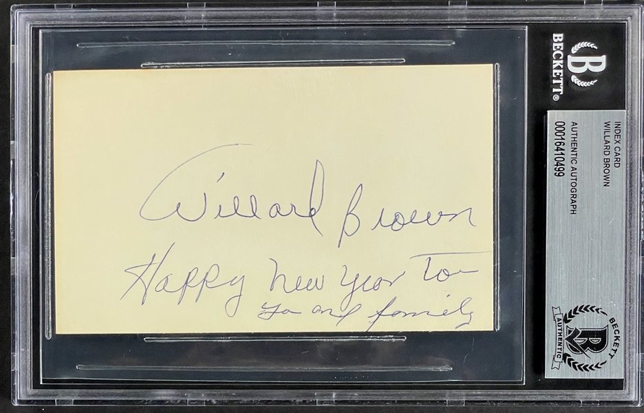 Willard Brown Signed Index Card (Beckett Encapsualted)