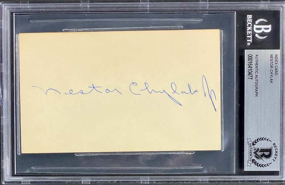 Nestor Chylak Signed Index Card (Beckett Encapsualted)