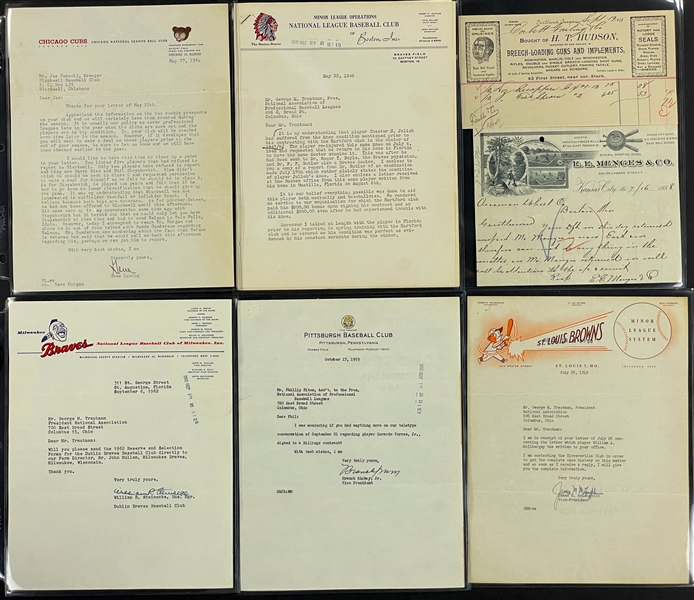 Professional Baseball Letters on Team Stationary Collection of 17