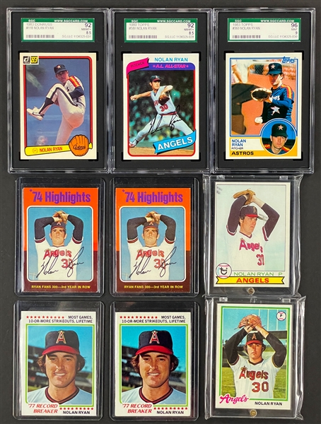 1970s to 1990s Nolan Ryan Baseball Card Collection of 117 Incl. SGC-Graded Examples