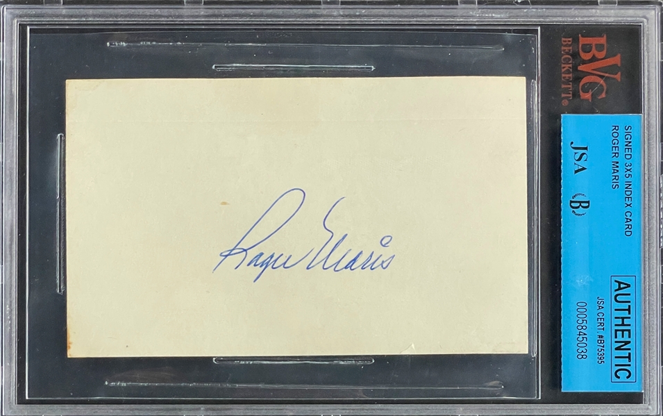 Roger Maris Signed Index Card (Beckett/JSA Encapsulated)